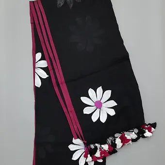 Black handpainted mulmul cotton saree