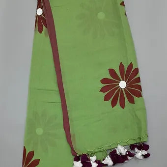 Mehandhi green handpainted mulmul cotton saree
