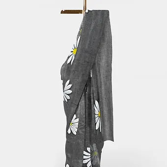 Dual shade ( Dark grey ) handpainted mulmul cotton saree