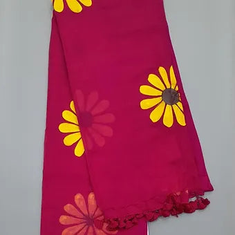 Rani pink handpainted mulmul cotton saree