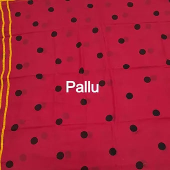 Red mulmul cotton saree pallu