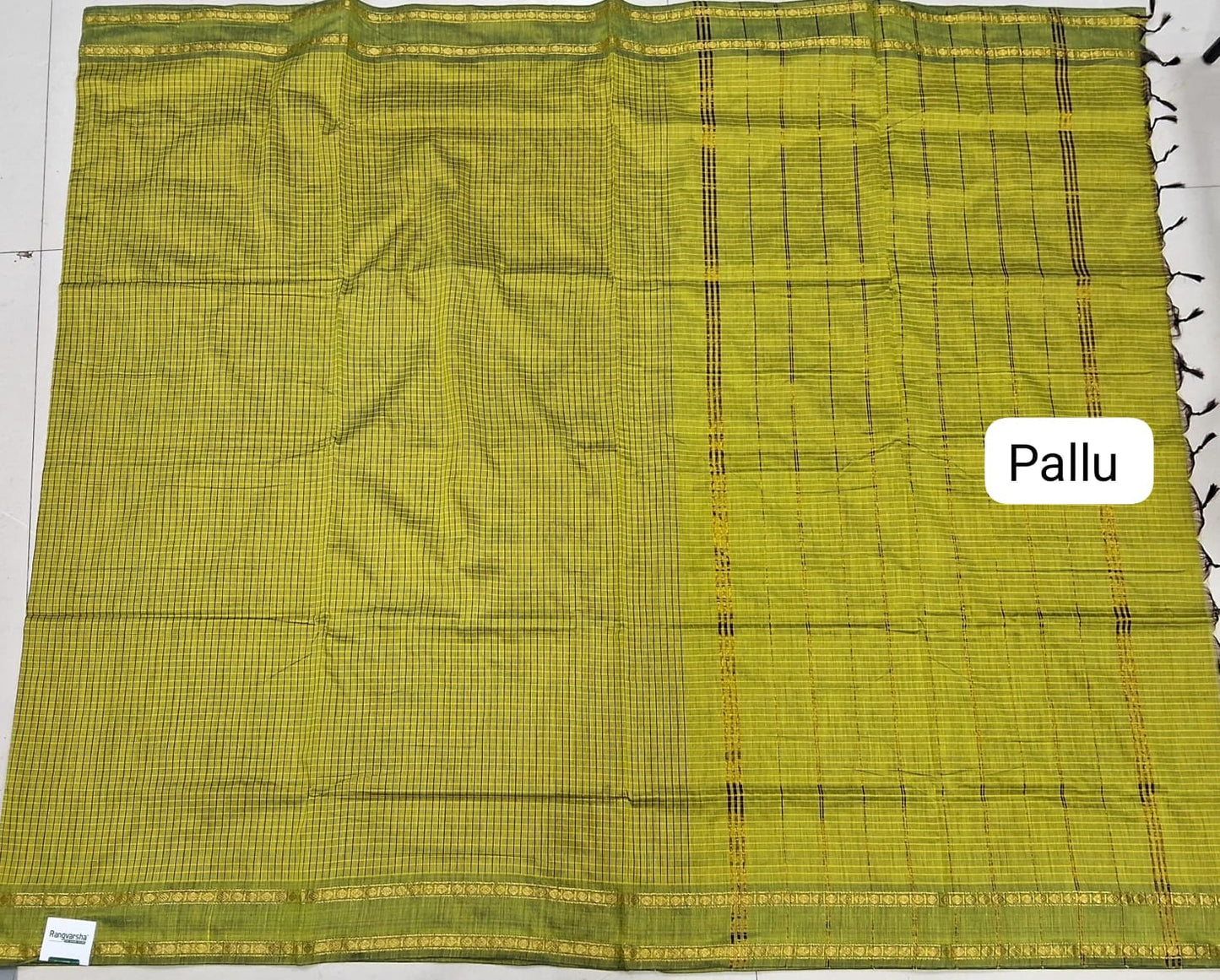 Lime Green Arani Cotton Saree pallu