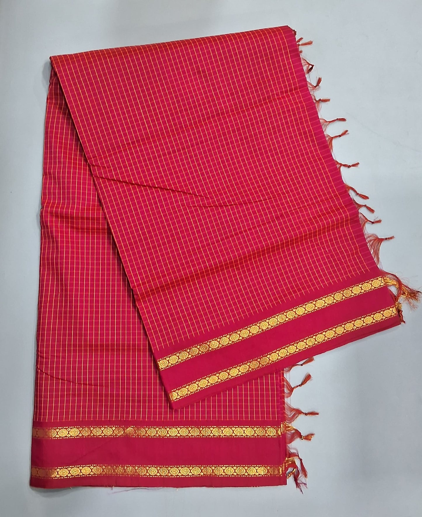 Fire Red Arani Cotton Saree