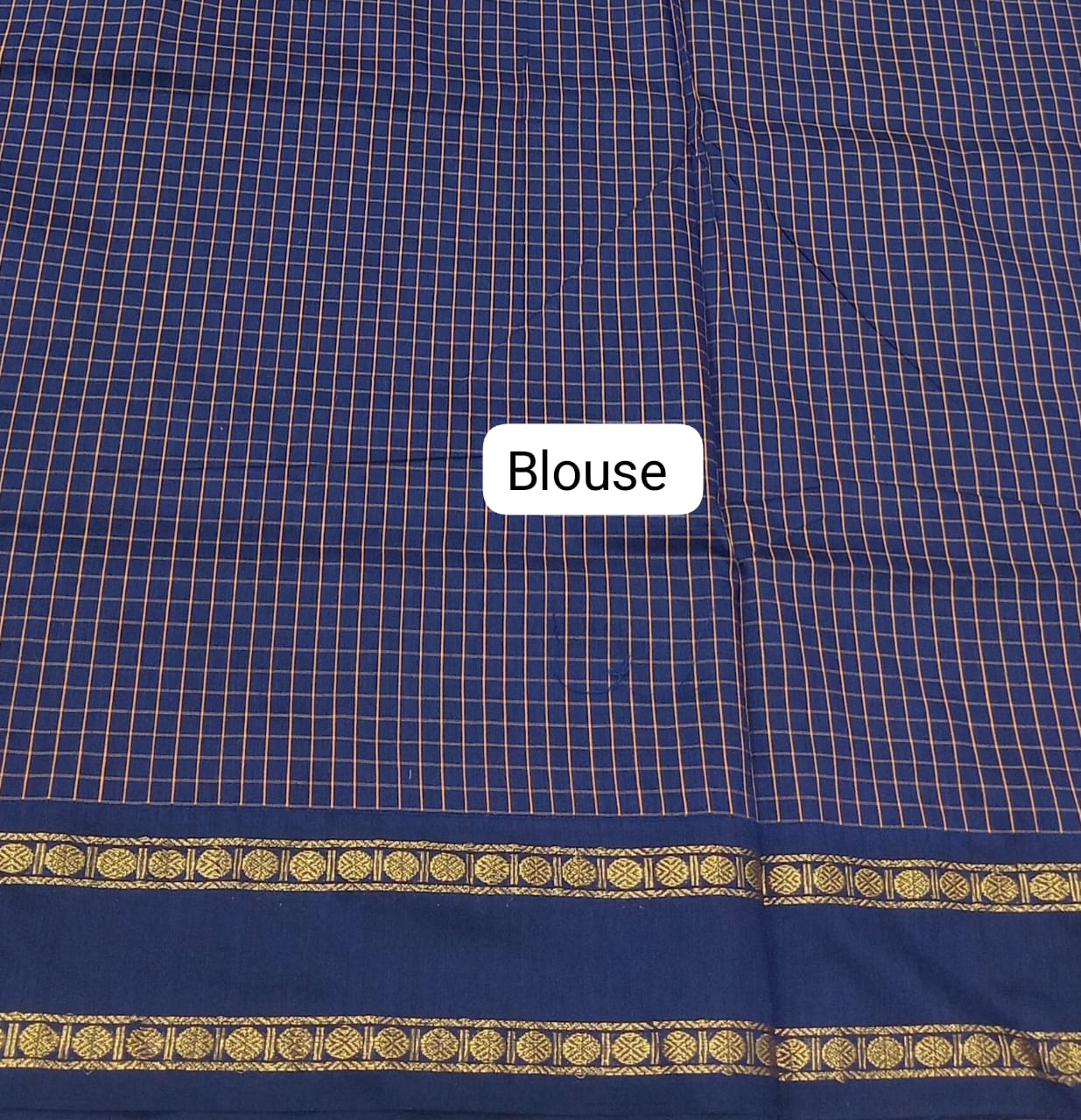 Dark Navy Blue Arani Cotton Saree Blouse