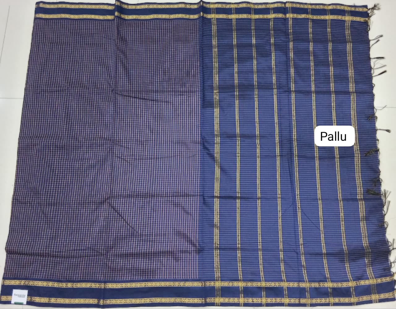 Dark Navy Blue Arani Cotton Saree Pallu
