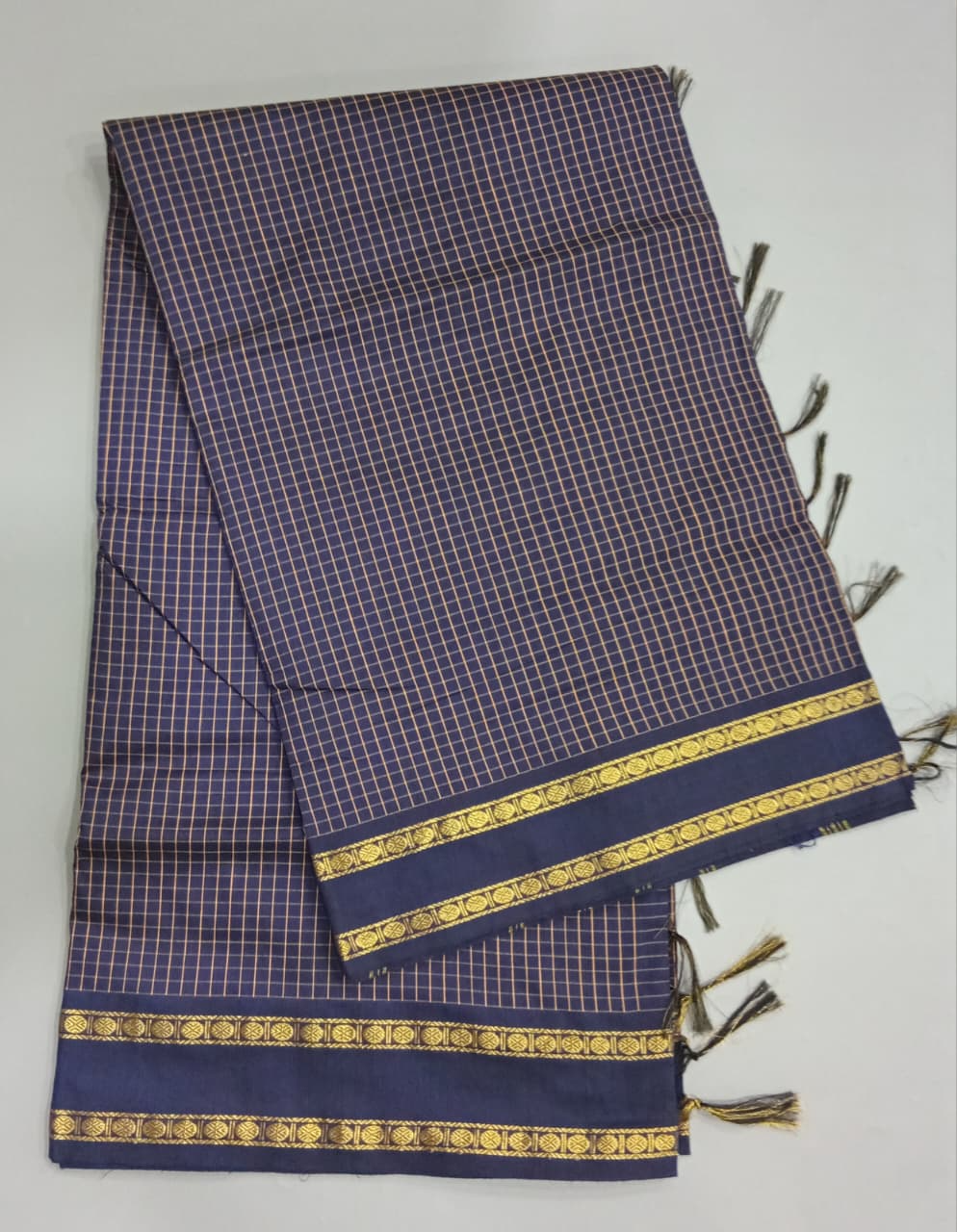 Dark Navy Blue Arani Cotton Saree