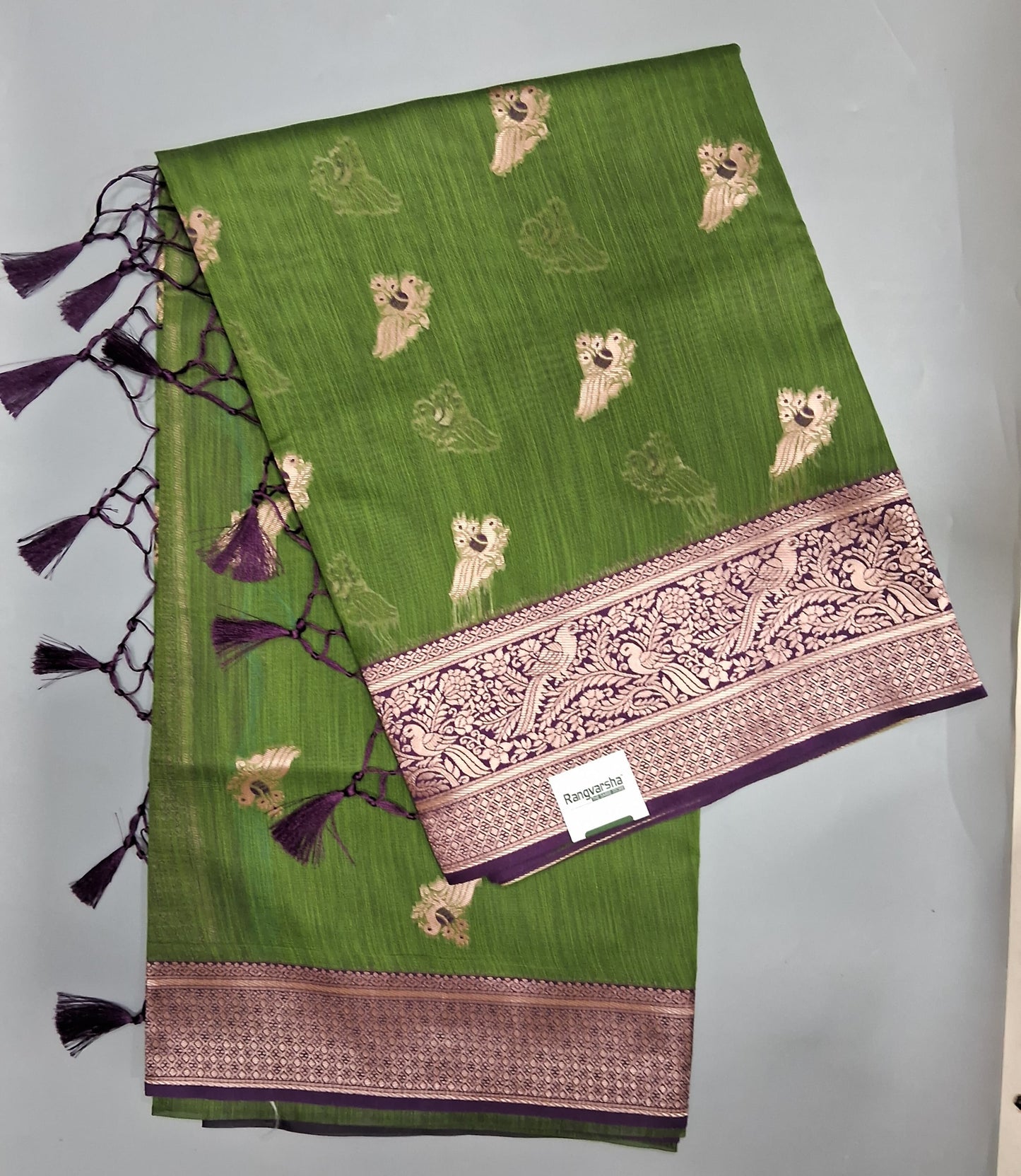 Leaf Green Linen Saree
