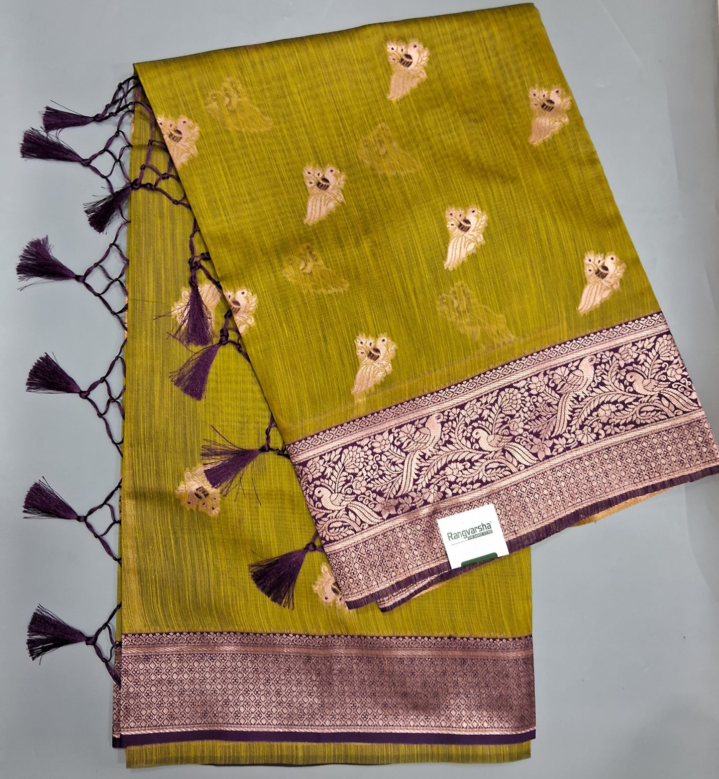 Olive Green Linen Saree