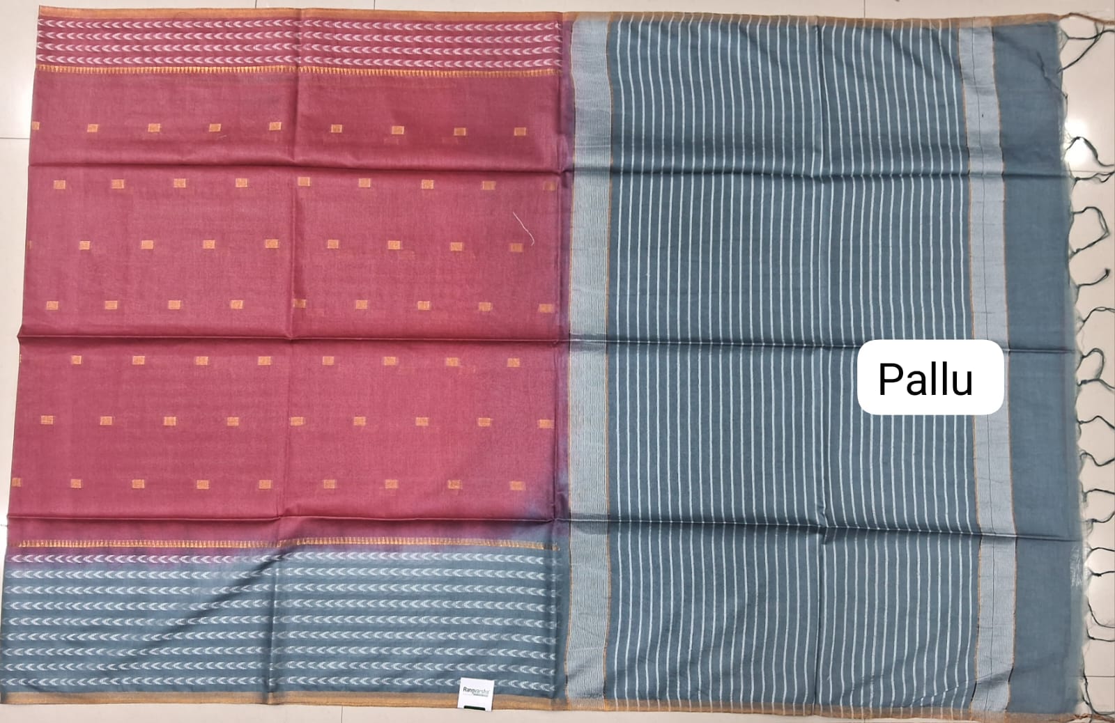 Reddish Pink Bamboo Silk Saree pallu