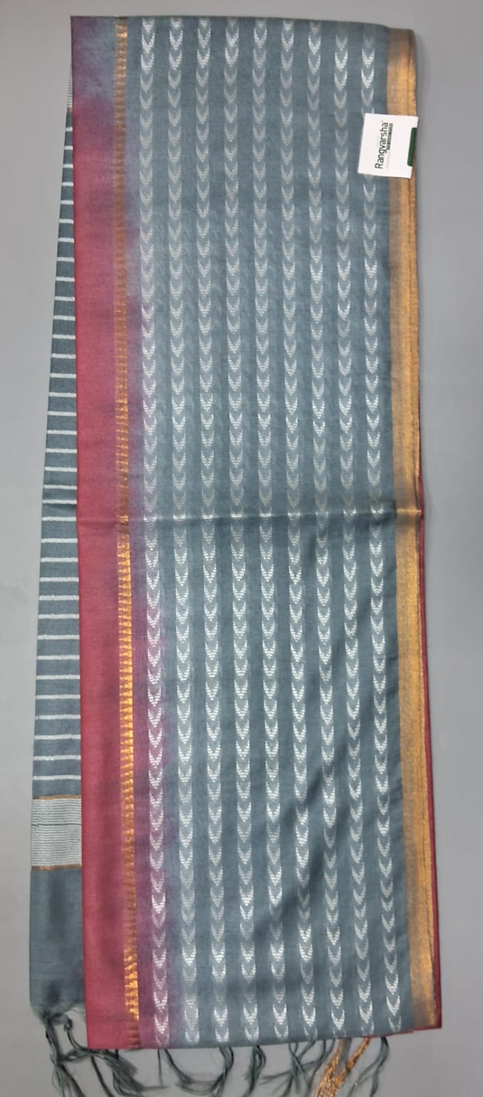 Reddish Pink Bamboo Silk Saree