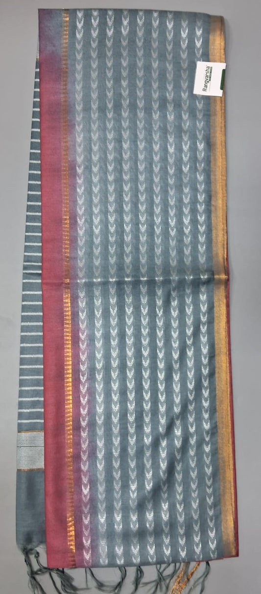 Reddish Pink Bamboo Silk Saree