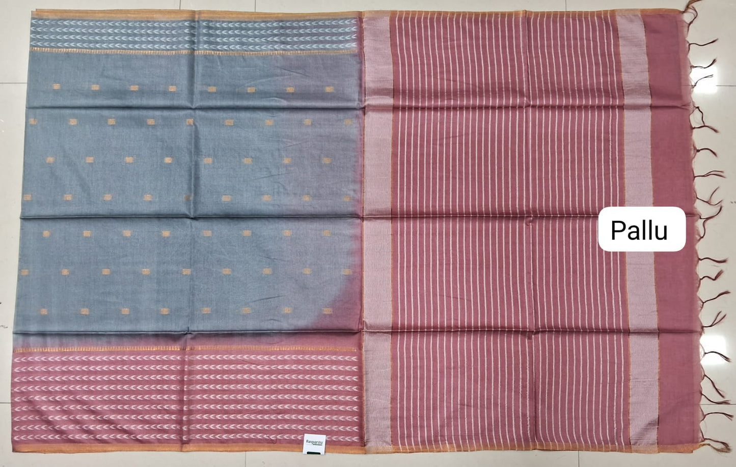 Grey Bamboo Silk Saree pallu