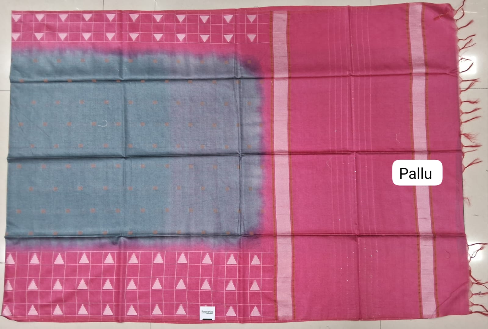 Grey Bamboo Silk Saree Pallu