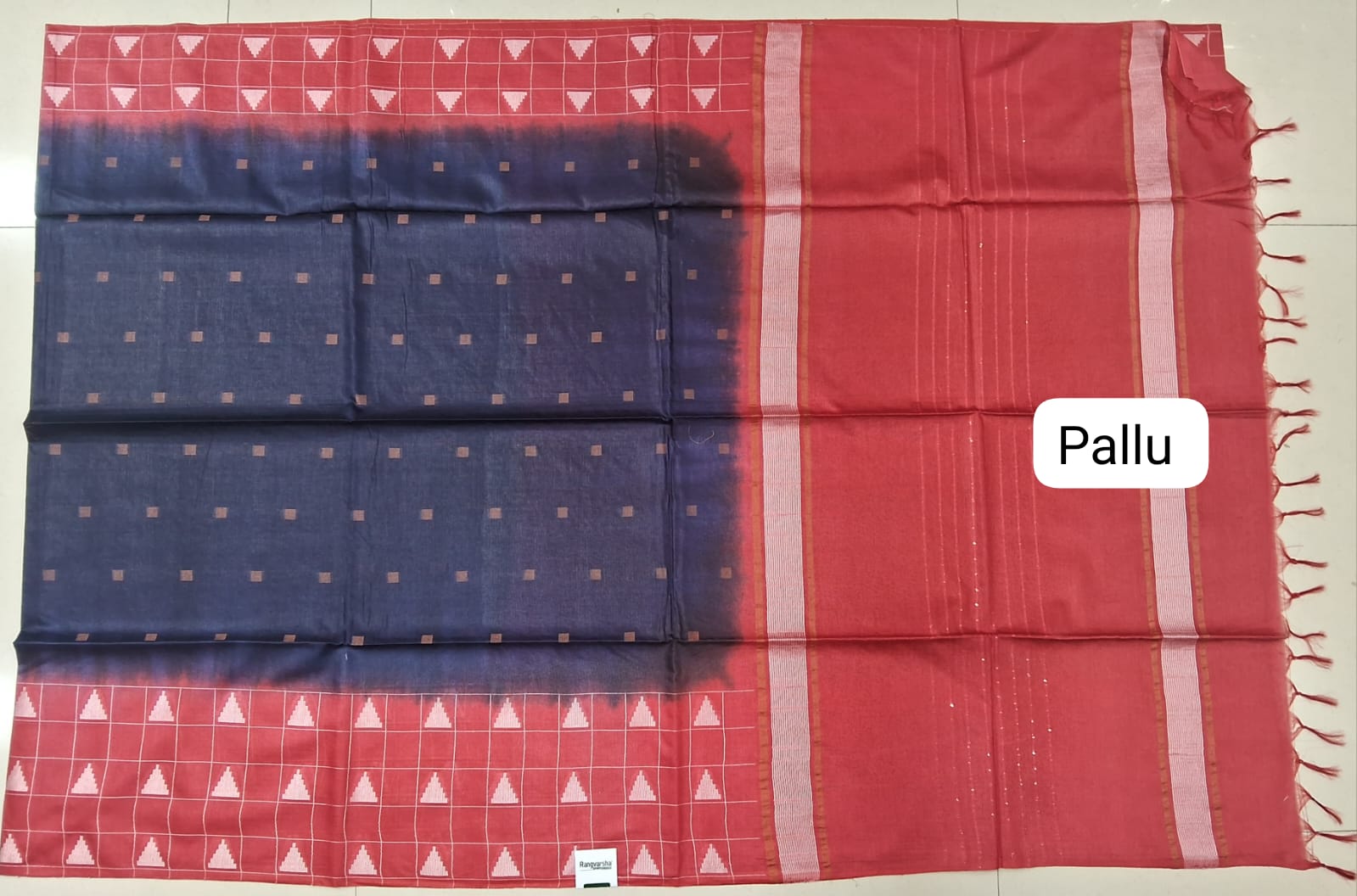 Dark Blue Bamboo Silk Saree Pallu