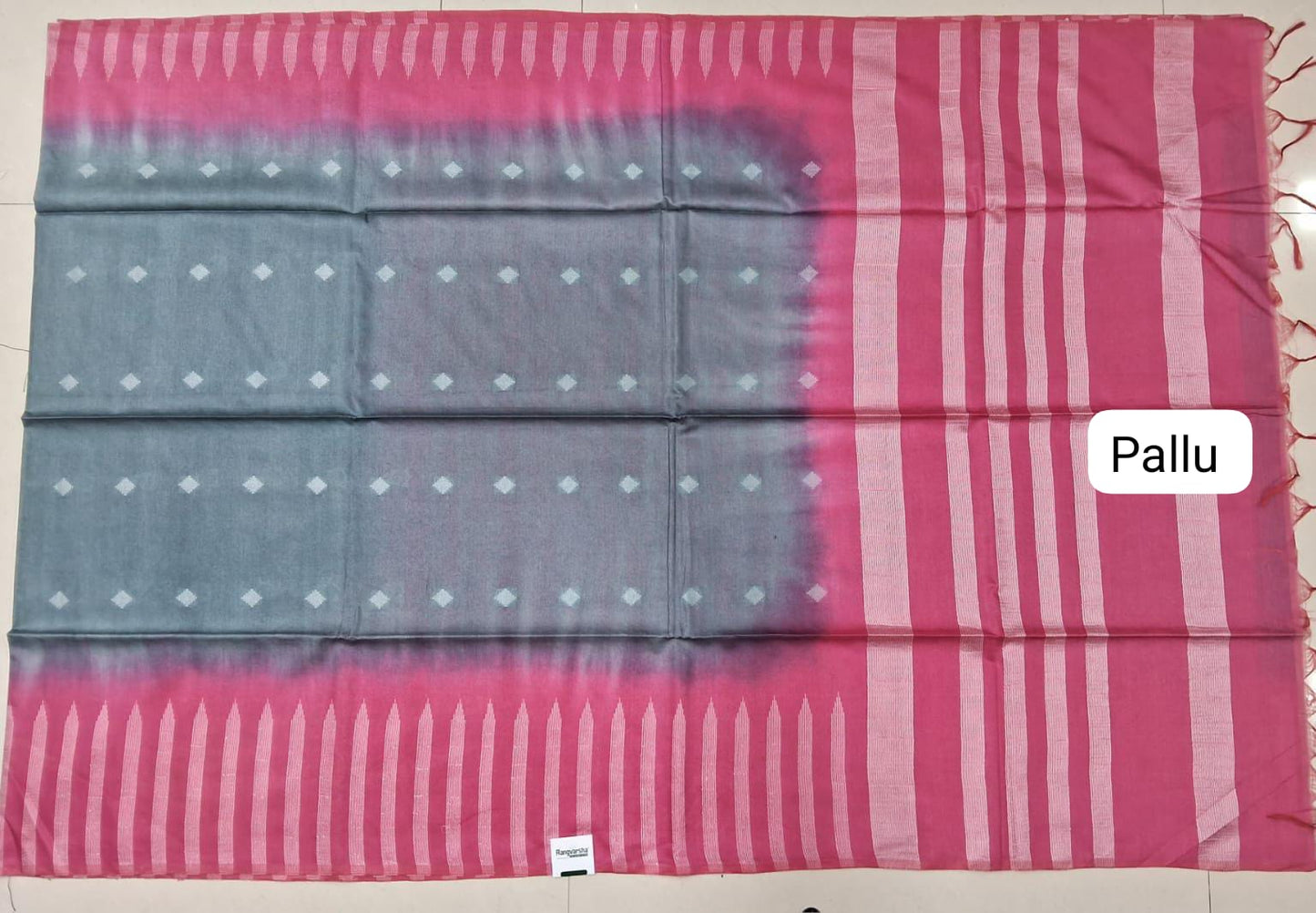 Grey Bamboo Silk Saree Pallu