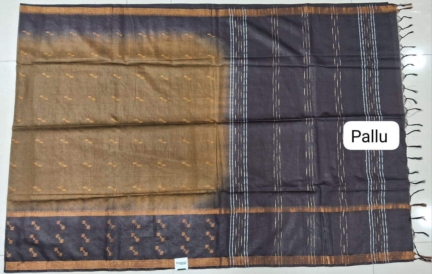 Olive Green Bamboo Silk Saree Pallu