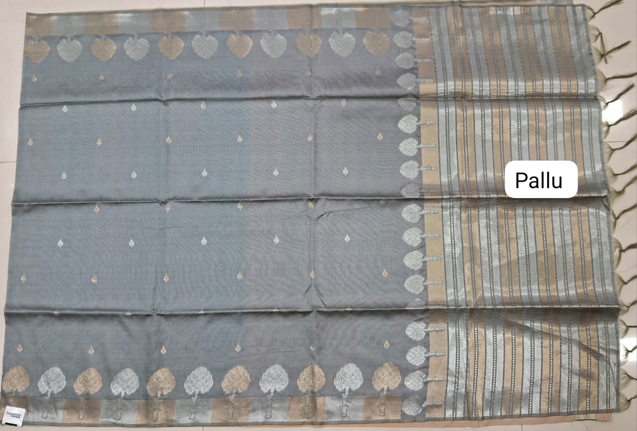 Grey Tussar Saree Pallu