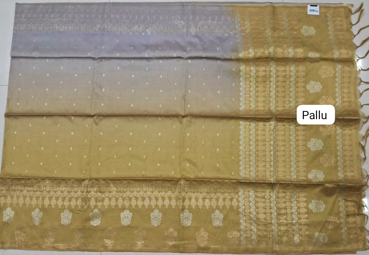 Shaded Mustard Yellow and Grey Tussar Saree Blouse