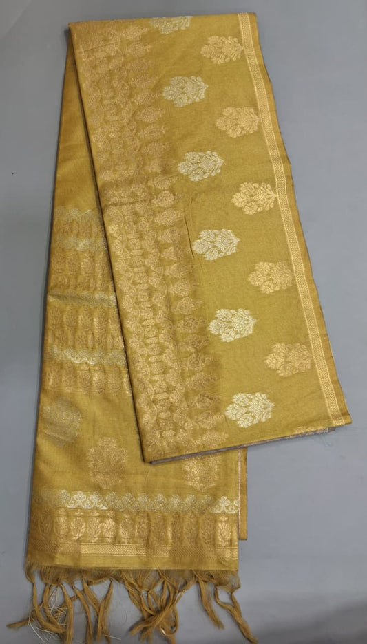 Shaded Mustard Yellow and Grey Tussar Saree
