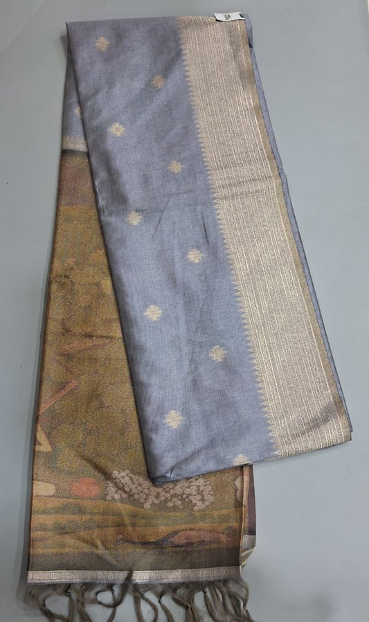 Slate Blue Tussar Saree