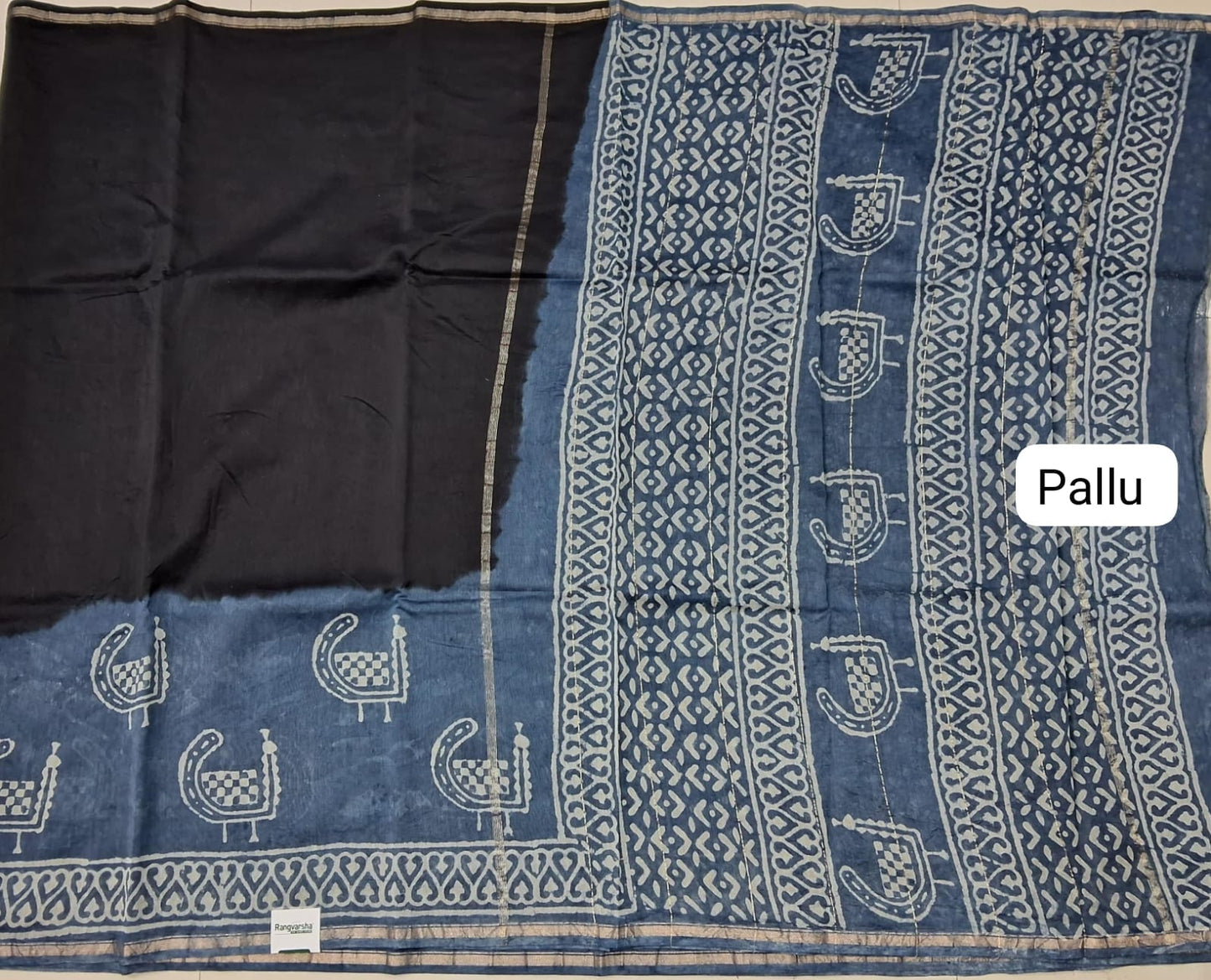 Black Chanderi Saree pallu