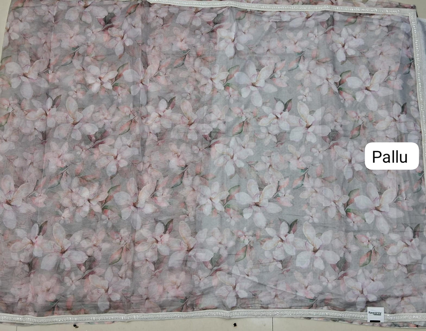 Pale Grey Chiffon Saree pallu