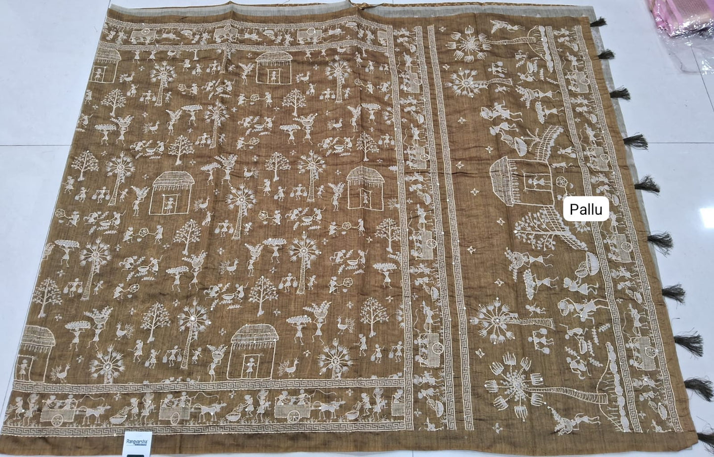 Mehandi green Chanderi Saree pallu