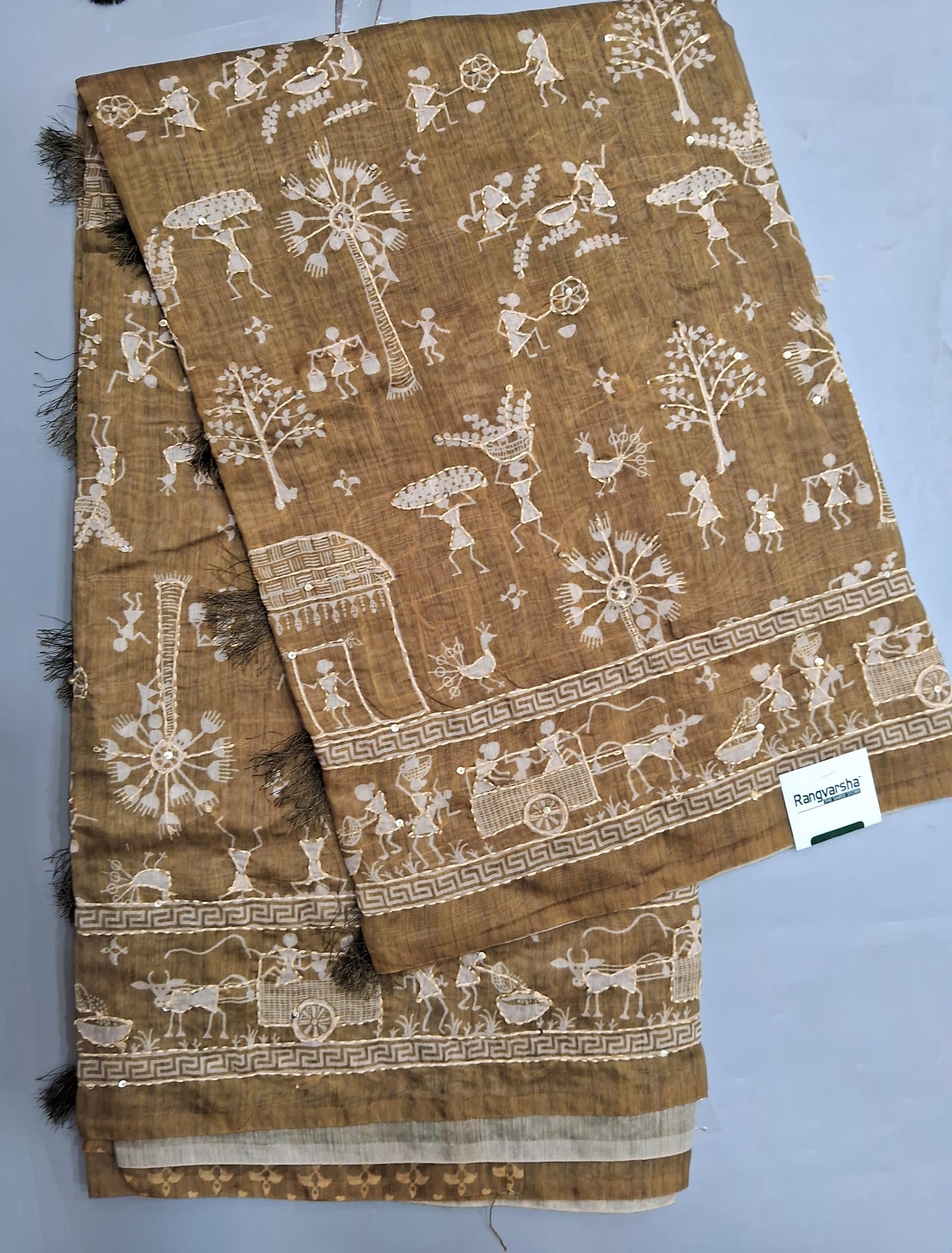 Mehandi green Chanderi Saree