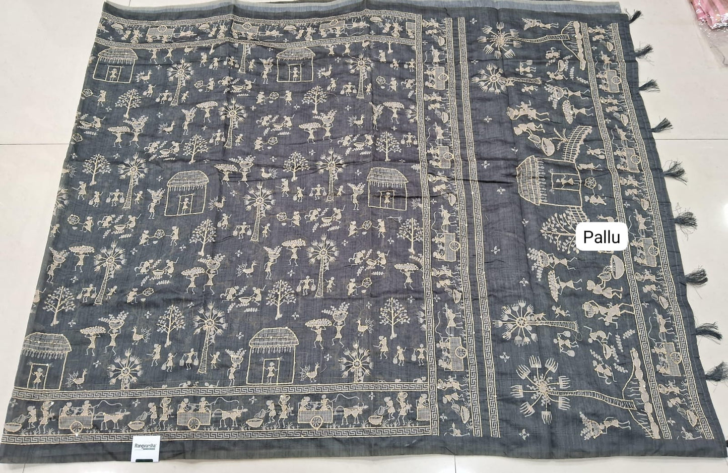 Metal Grey Chanderi Saree pallu