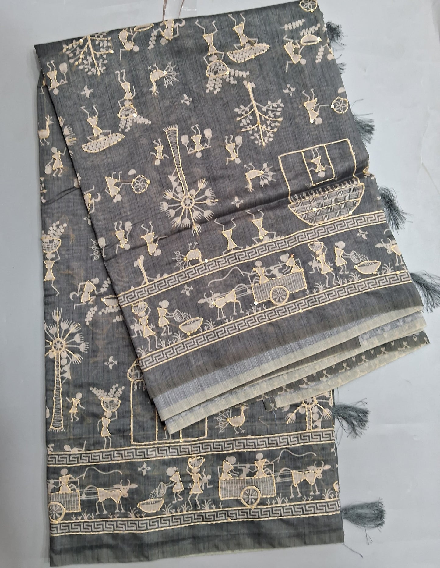 Metal Grey Chanderi Saree
