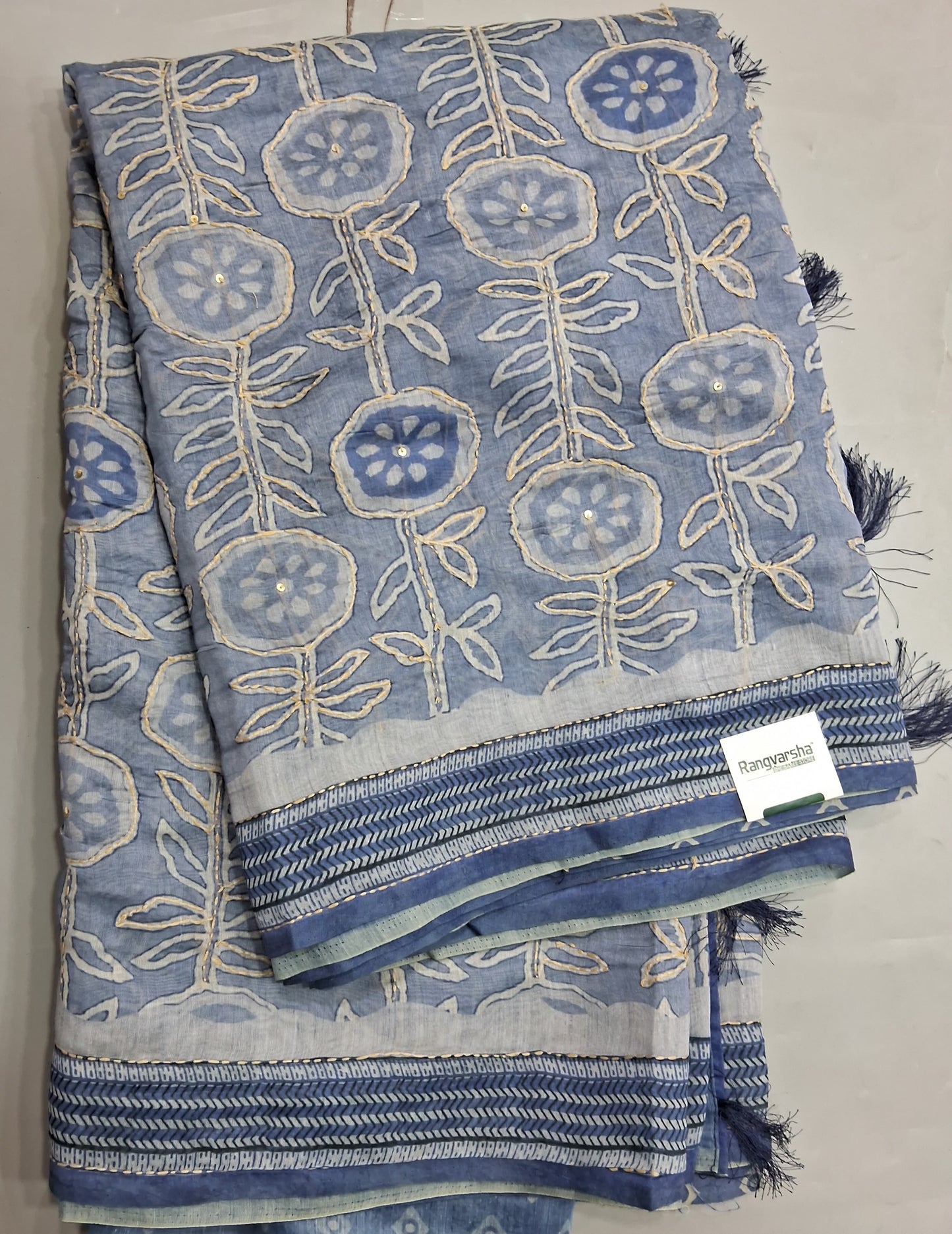 Slate Blue Chanderi saree