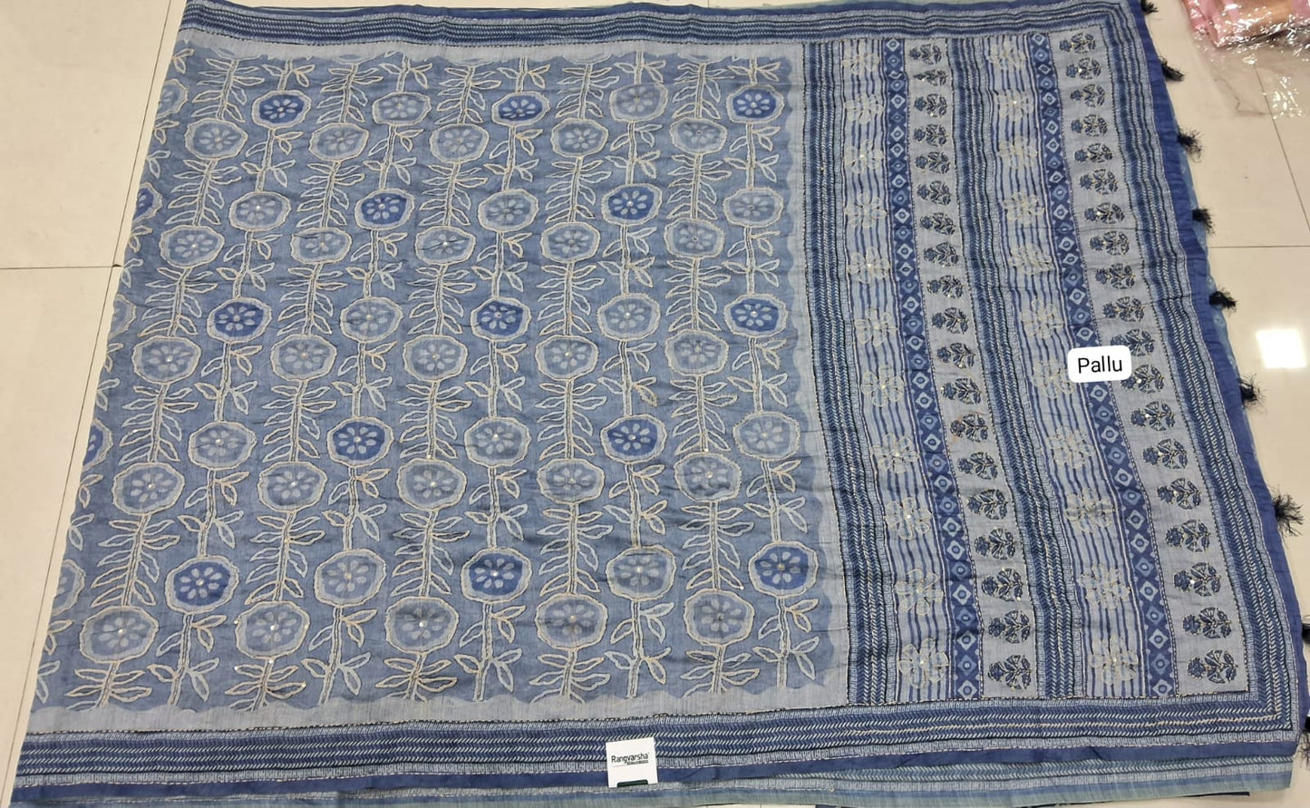 Slate Blue Chanderi saree pallu