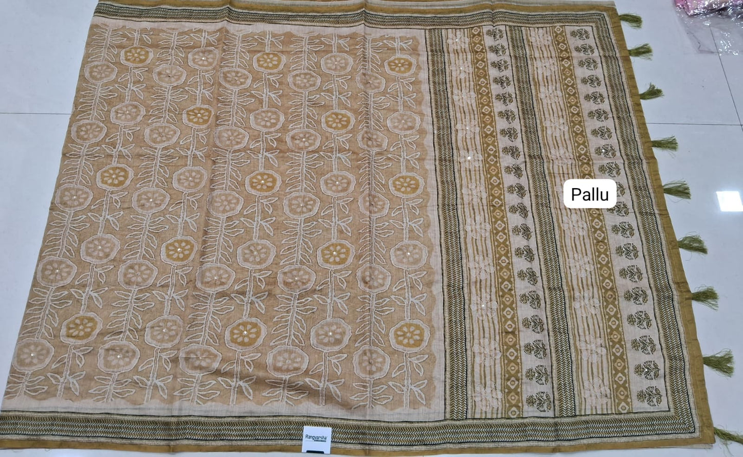 Mustard Yellow Chanderi saree pallu