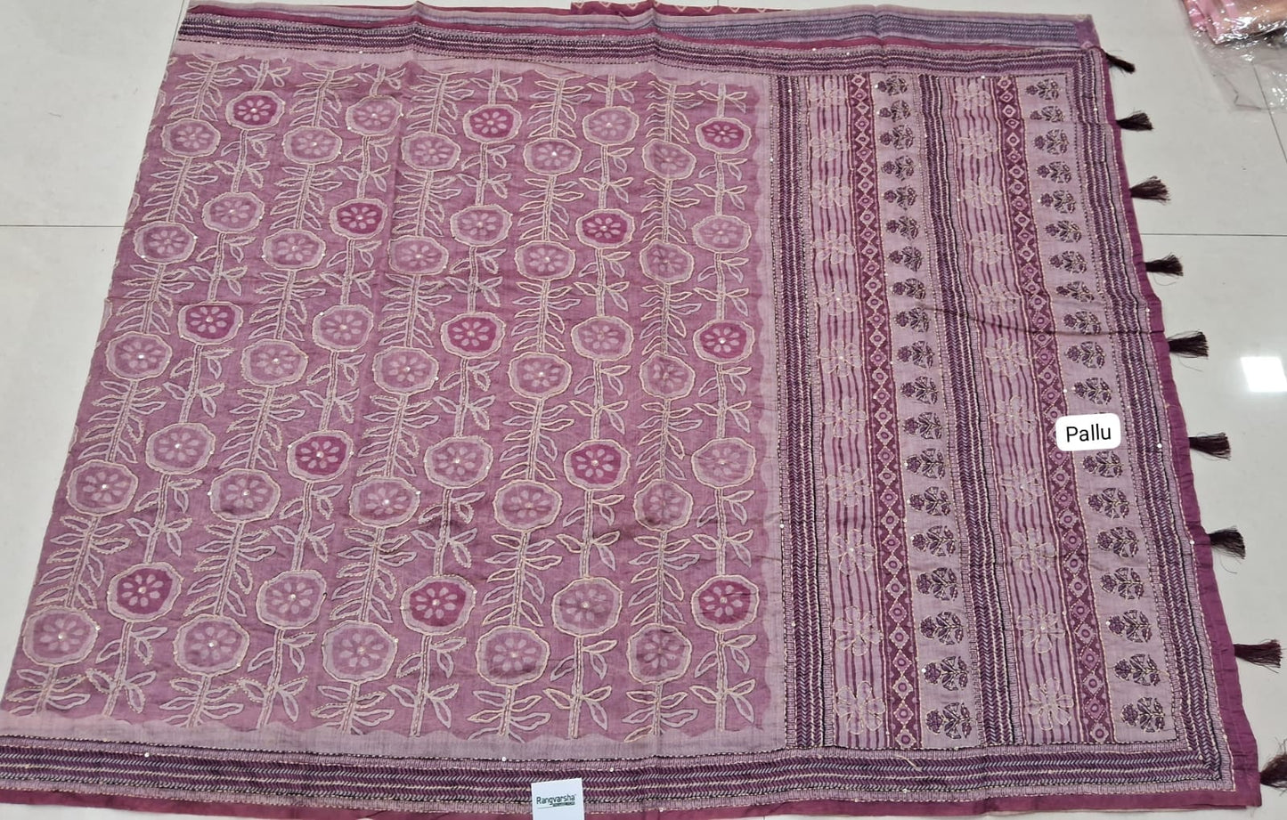 Salmon Pink Chanderi saree pallu