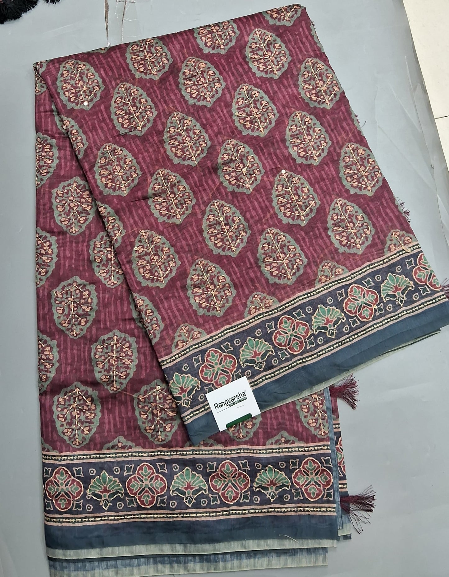 Burgundy Chanderi Saree