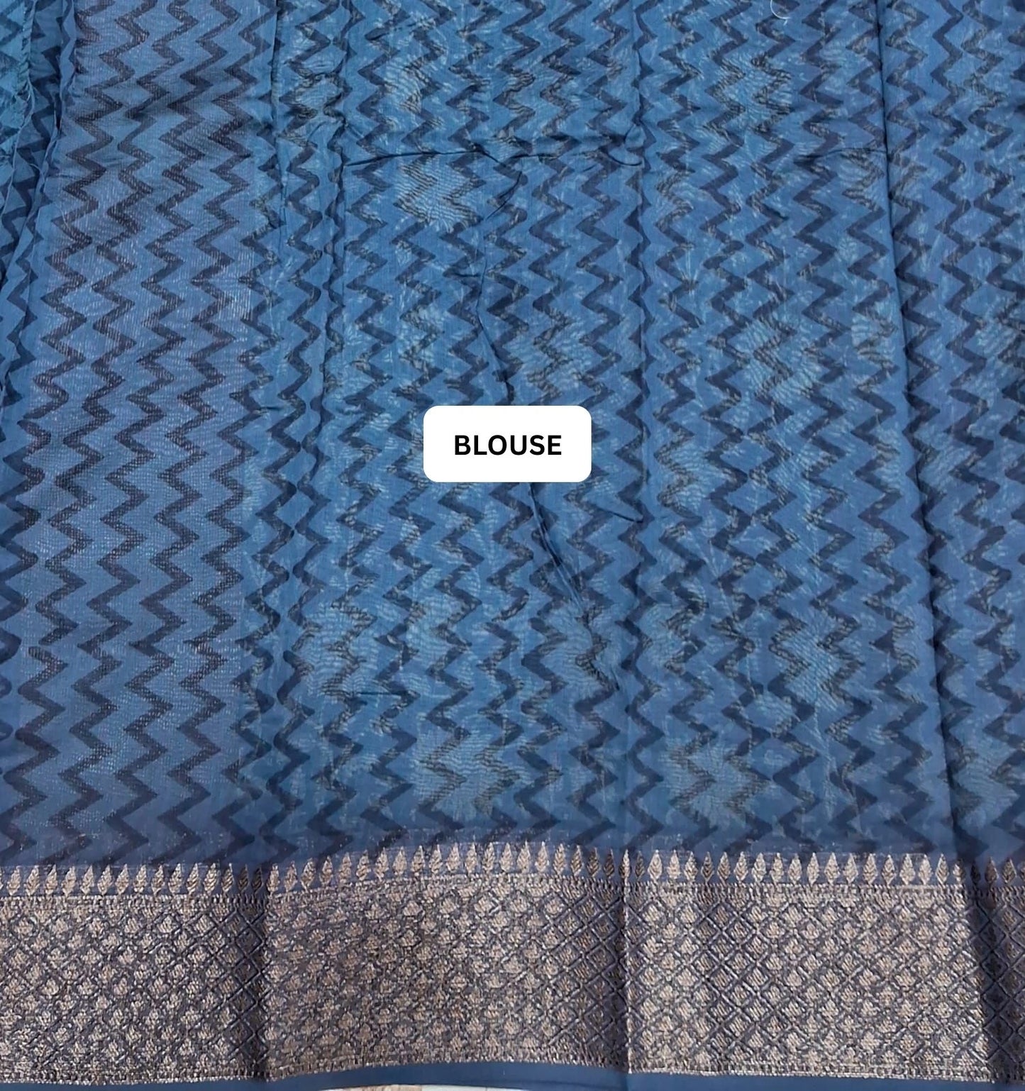 Festive Radiance Indigo Blue Chanderi Saree blouse