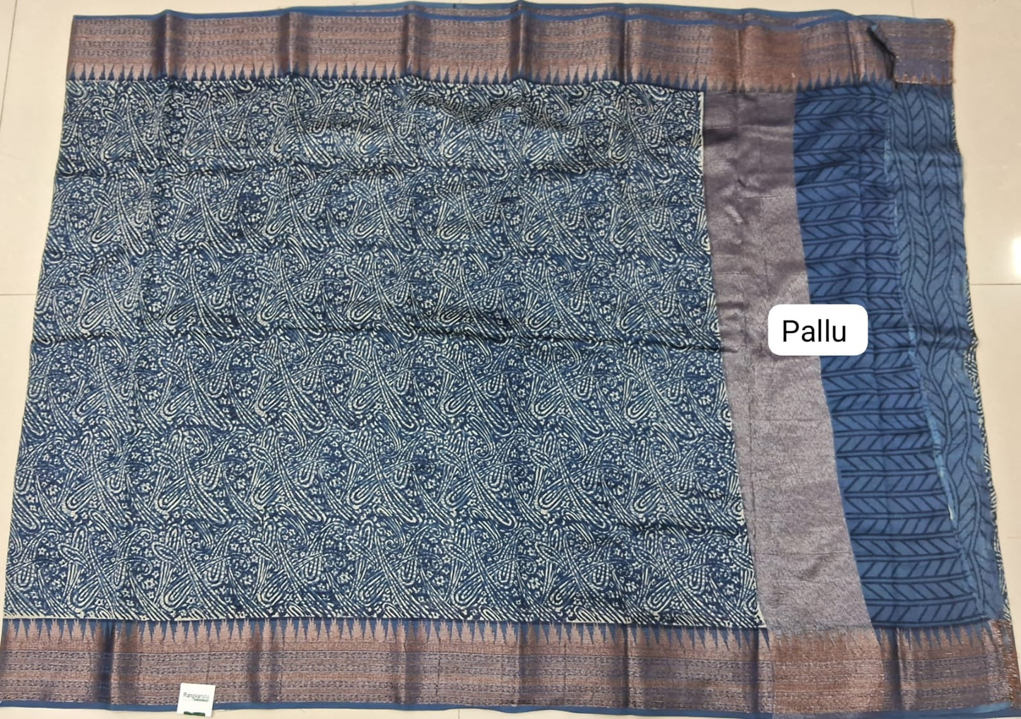 Indigo Blue Chandheri Saree Pallu