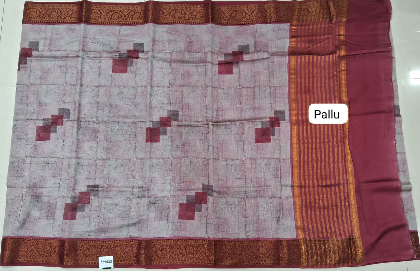 Light grey Chandheri Saree Pallu