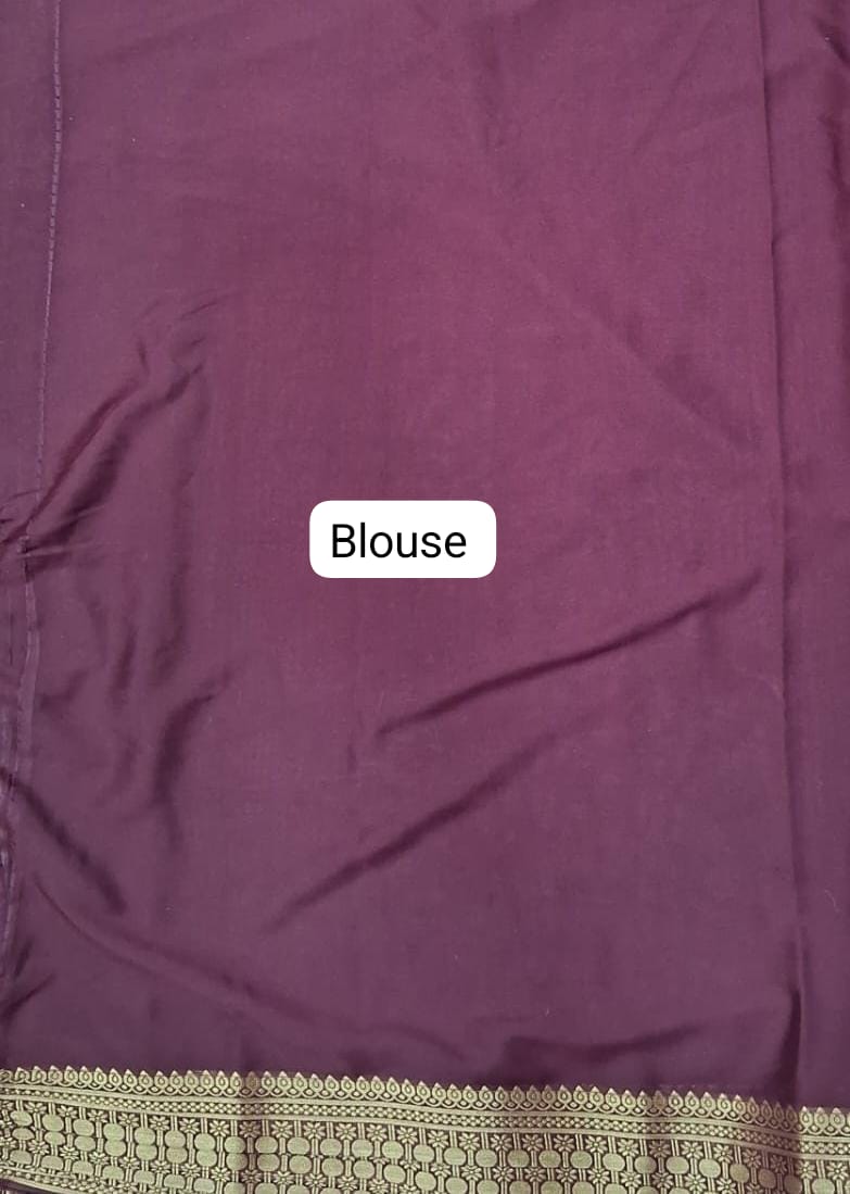 Chocolate Brown Plain Crepe Silk Saree blouse