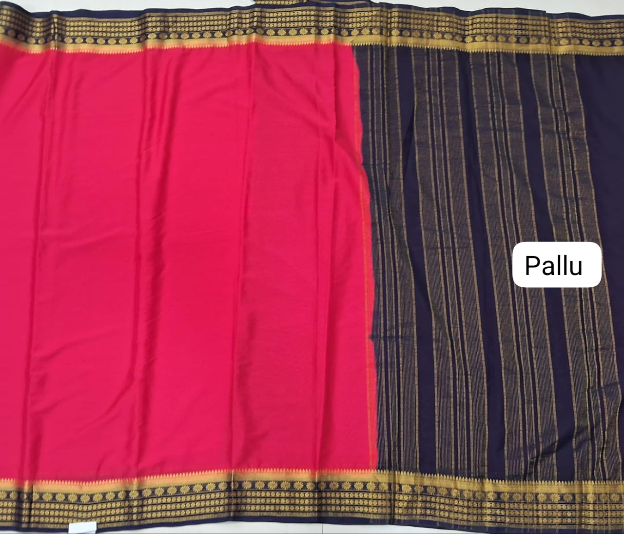 Reddish Pink Plain Crepe Silk Saree pallu