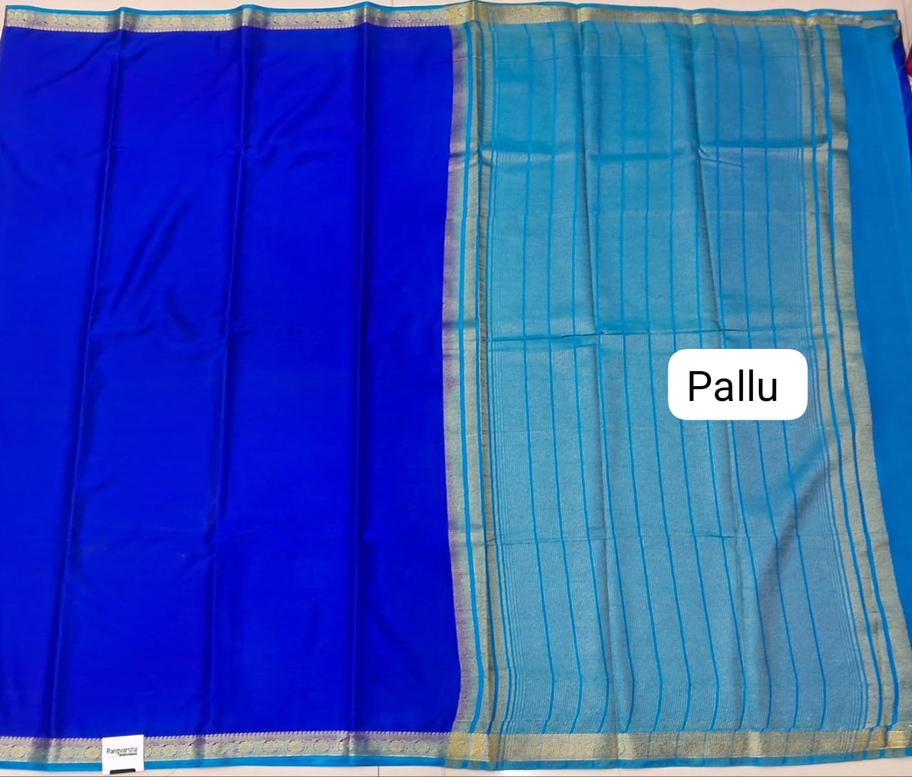 Royal Blue Plain Crepe Silk Saree Pallu