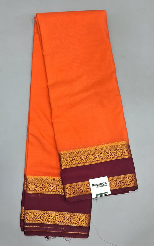 Orange Plain Crepe Silk Saree