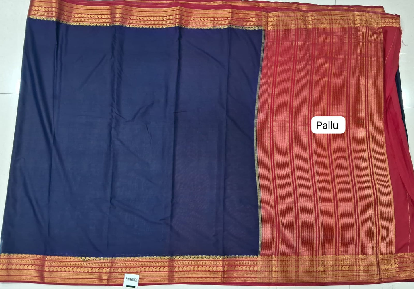 Navy Blue plain Crepe Silk Saree pallu