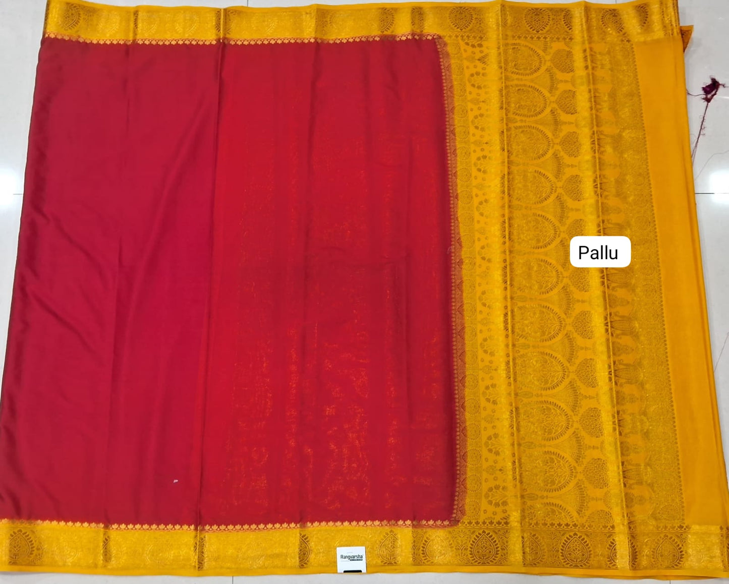 Candy Red Plain Crepe Silk saree pallu