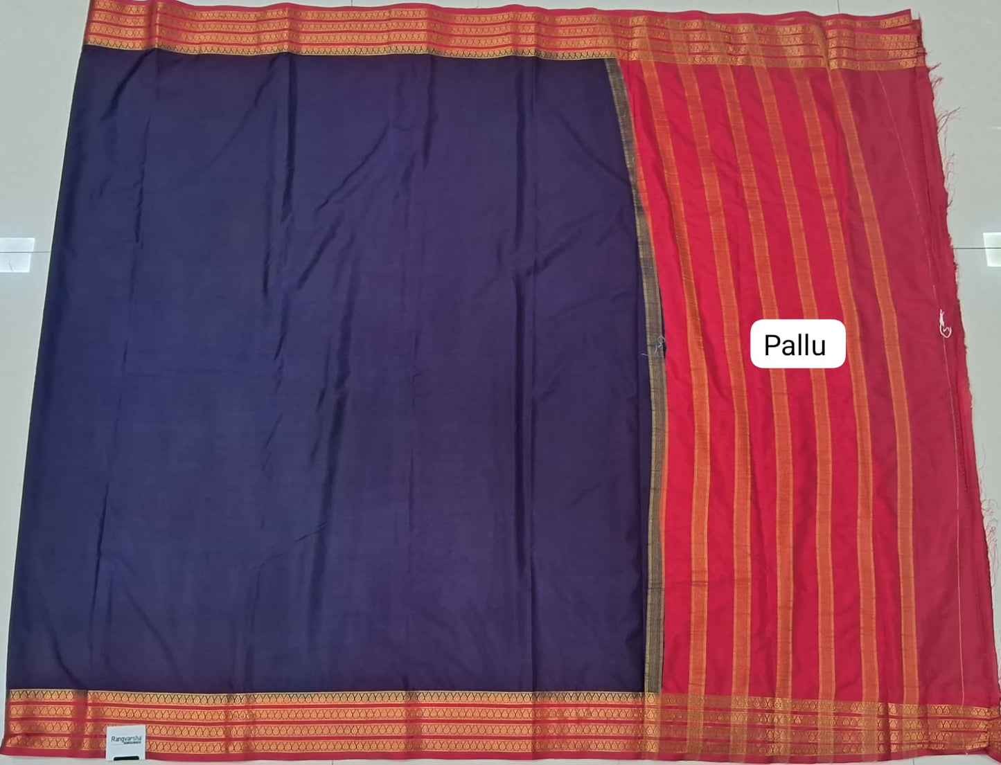 Navy Blue Plain Crepe Silk Saree pallu