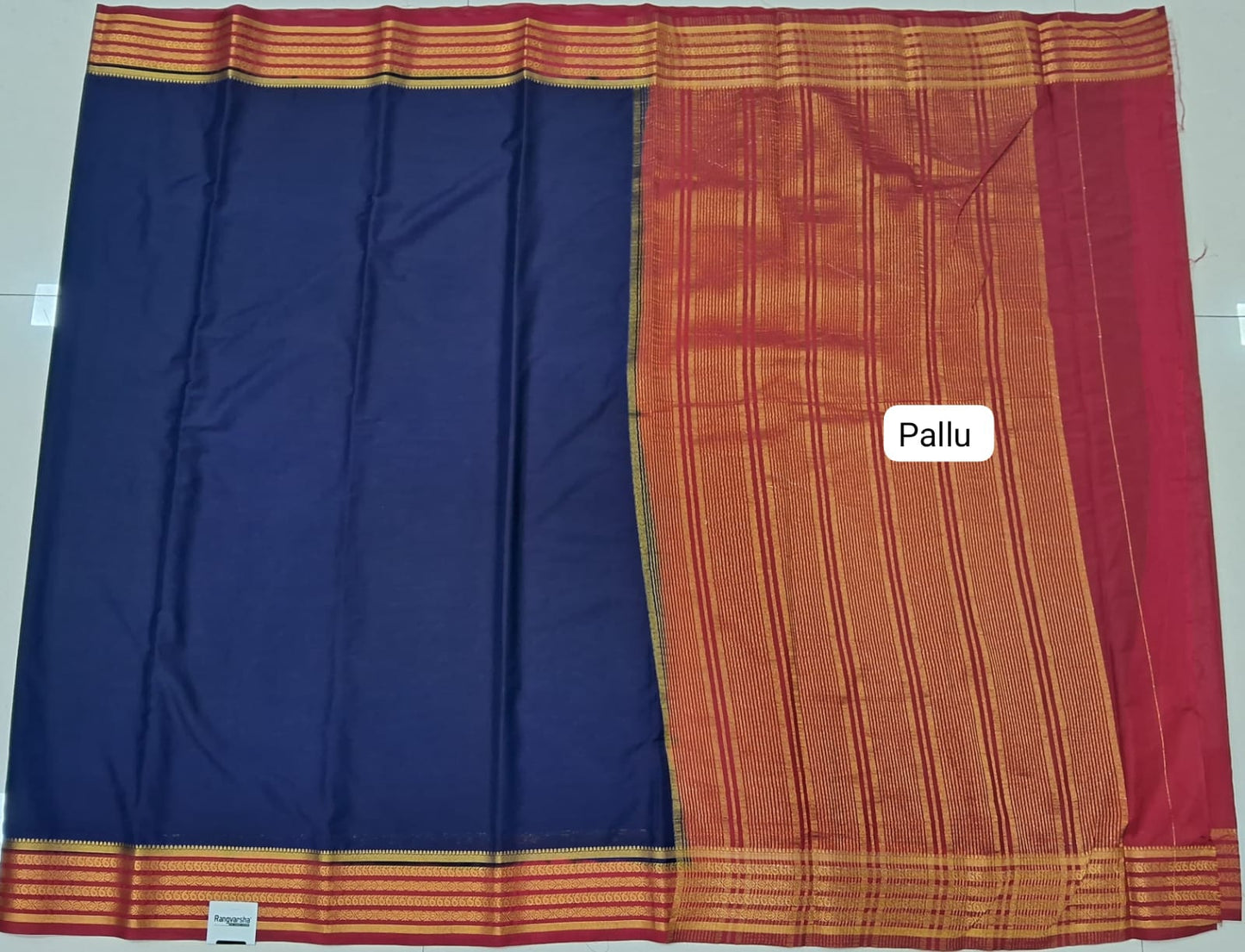 Navy Blue Plain Crepe Silk Saree pallu