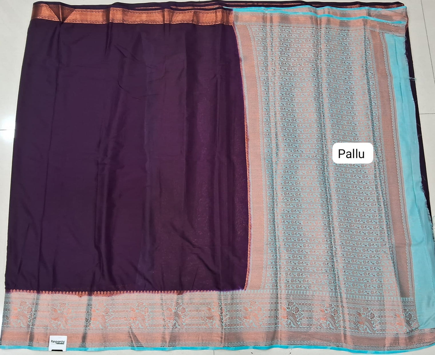 Dark Purple Plain Crepe Silk Saree pallu