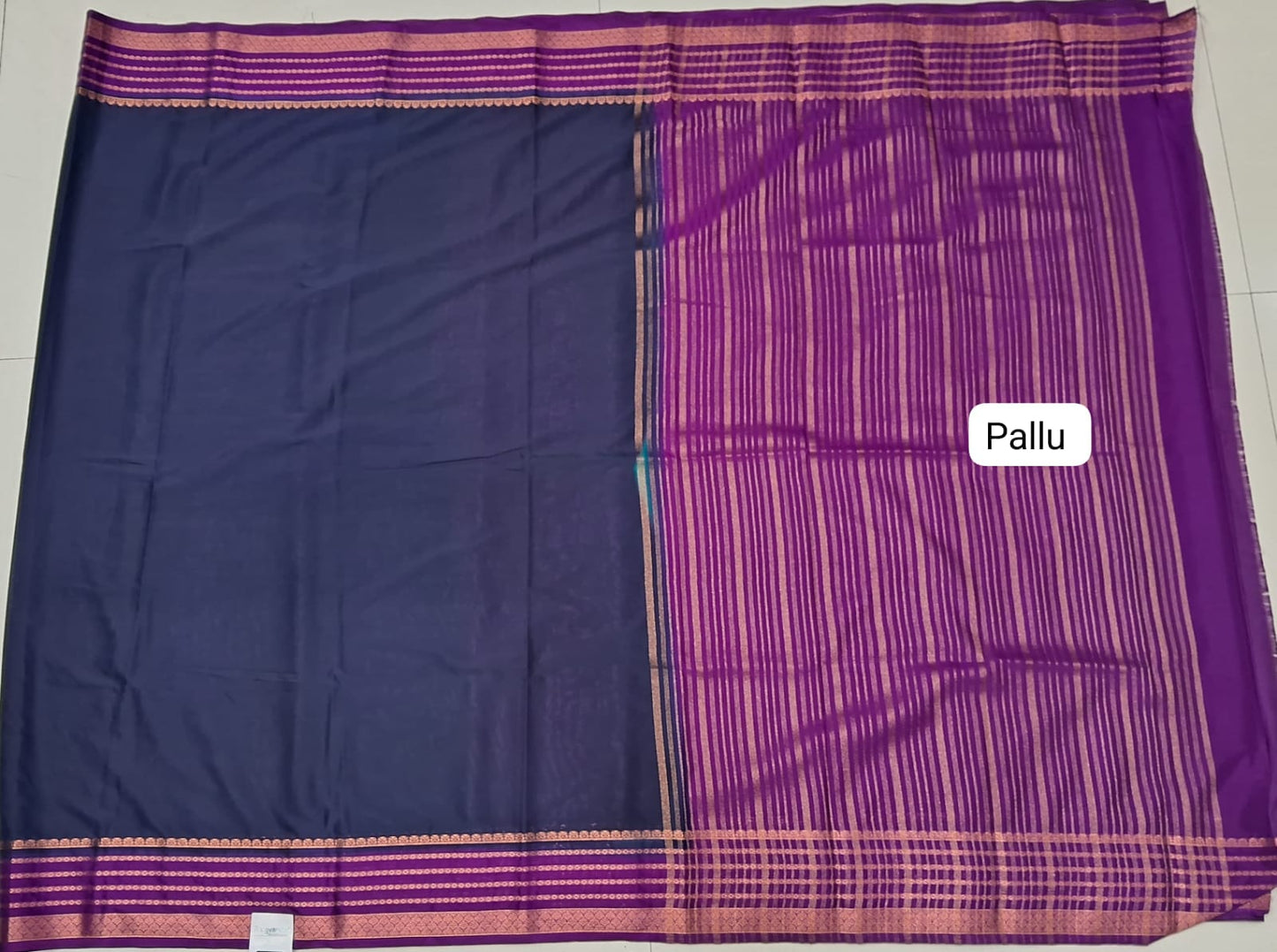Navy Blue Crepe Silk Saree pallu