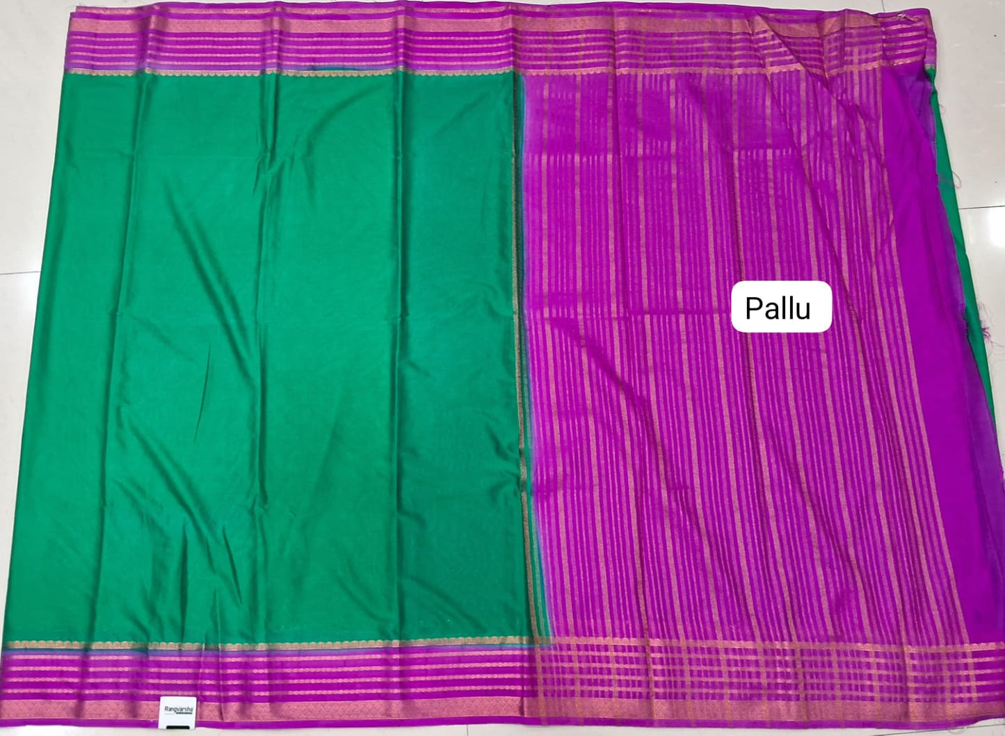 Rama Green Crepe Silk Saree pallu