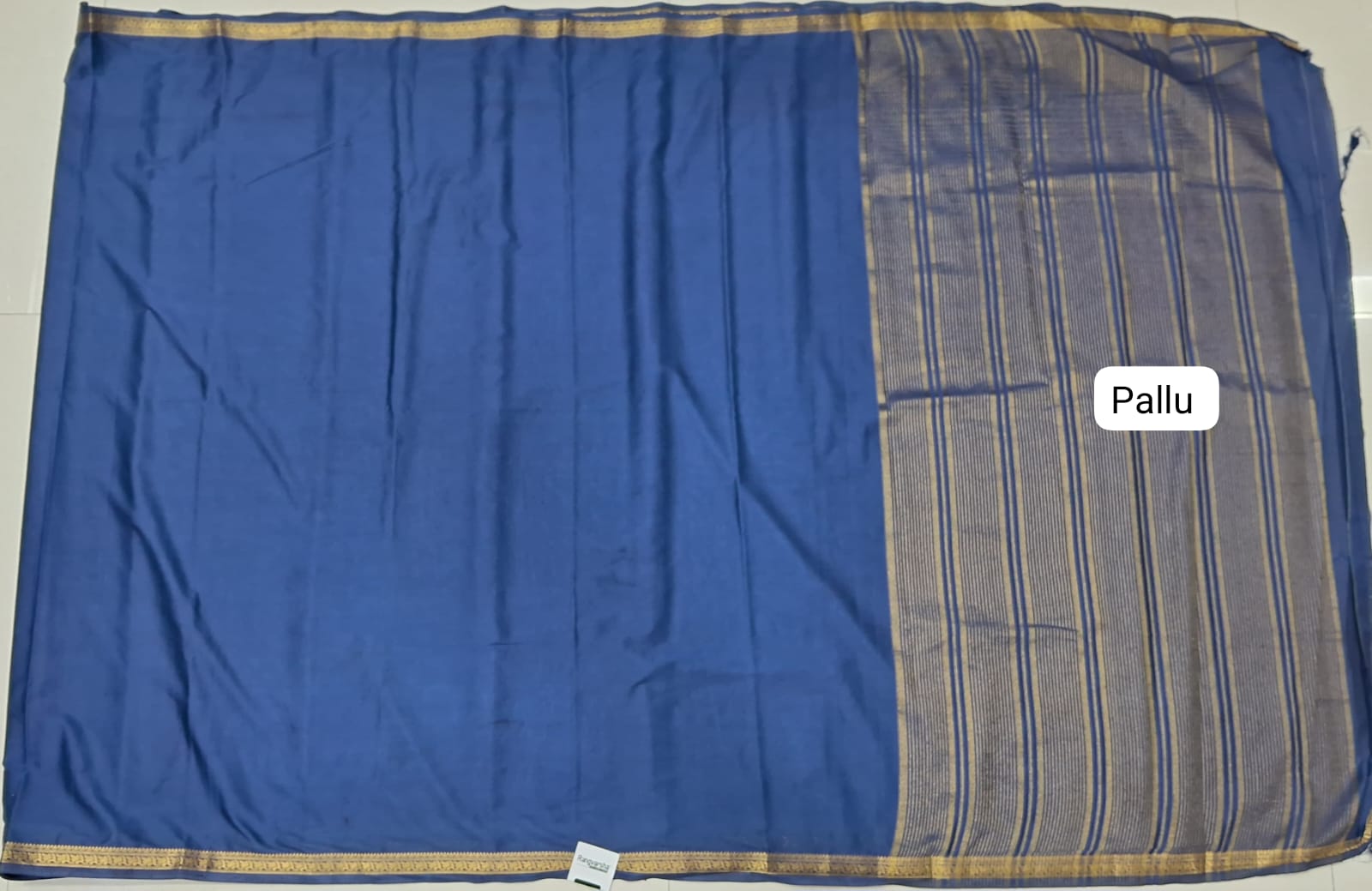 Caribbean Blue Crepe Silk Saree pallu